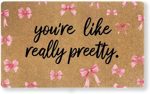 Welcome Pink Bow Door Mat | 30x17 in faux coir doormat with non-slip PVC backing, pink bow welcome rug for porch, patio or girly home decor. in Saudi Arabia