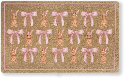 Welcome Pink Bow Door Mat | 30x17 in faux coir doormat with non-slip PVC backing, pink bow welcome rug for porch, patio or girly home decor. in Saudi Arabia