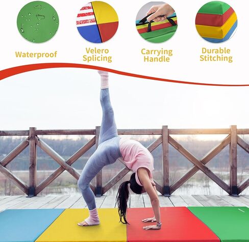 سجادة جمباز قابلة للطي مقاس 10.16 سم × 20.32 سم × 5.08 سم من Fitvids مع مقابض للحمل، بساط تمرين سميك لليوجا والبيلاتس وتمتد التمارين الرياضية الأساسية MMA، سجادة تدريب الصالة الرياضية المنزلية، ألوان متعددة in Kuwait
