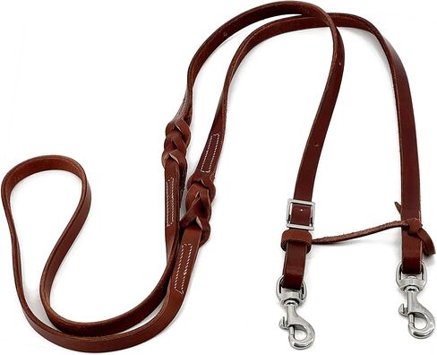 Jeereal Western Leather Horizons شقة قابلة للتعديل Roper Rein، Mecates Reins، Round Trail Rein، أجهزة من الفولاذ المقاوم للصدأ in Kuwait