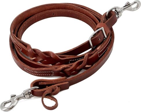 Jeereal Western Leather Horizons شقة قابلة للتعديل Roper Rein، Mecates Reins، Round Trail Rein، أجهزة من الفولاذ المقاوم للصدأ in Kuwait