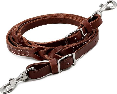 Jeereal Western Leather Roper Rein، Mecates Reins، Round Trail Rein، أجزاء صلبة من الفولاذ المقاوم للصدأ in Kuwait