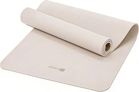 Keep 72" x 24" TPE Yoga Mat Non Slip, 1/4 Inch (6mm) Exercise Mat for Home Workout, Gym, Yoga, Pilates & Stretching with Carrying Strap, Oat White in Kuwait