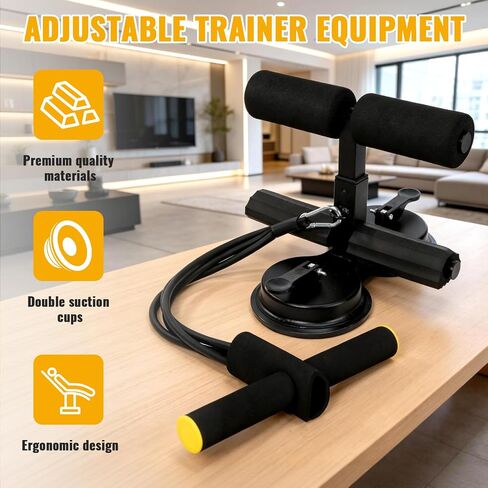 Double Suction Cup Trainer, Three-level Height Adjustment, Sit Up Bar Foot Holder Heigh Adjustable, Ab dominal Training Aid with Massage Roller and Drawstring, Suitable for Home Fitness in Kuwait