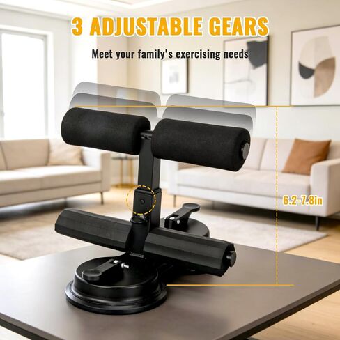 Double Suction Cup Trainer, Three-level Height Adjustment, Sit Up Bar Foot Holder Heigh Adjustable, Ab dominal Training Aid with Massage Roller and Drawstring, Suitable for Home Fitness in Kuwait