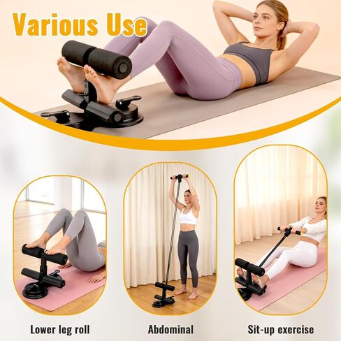 Double Suction Cup Trainer, Three-level Height Adjustment, Sit Up Bar Foot Holder Heigh Adjustable, Ab dominal Training Aid with Massage Roller and Drawstring, Suitable for Home Fitness in Kuwait
