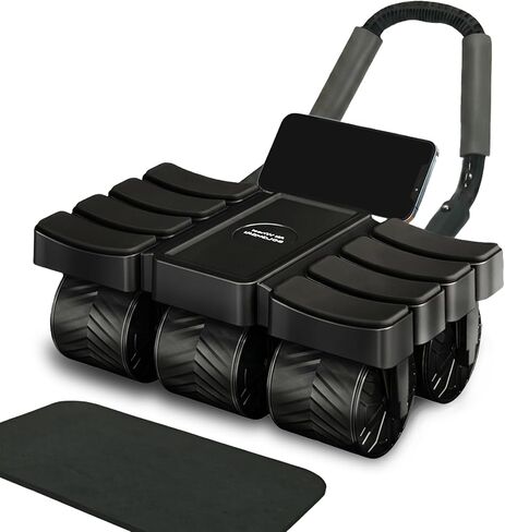 Ab Roller Wheel with Elbow Support, 6-Wheel Auto Rebound Ab Core Machine | 6 wheels, 8 Arm Pads, 440lbs Capacity, Auto Rebound, Phone Holder, Knee Pad, for Men Women Beginner Pro, Abs Workout Home Gym in Kuwait