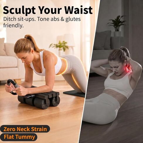 Ab Roller Wheel with Elbow Support, 6-Wheel Auto Rebound Ab Core Machine | 6 wheels, 8 Arm Pads, 440lbs Capacity, Auto Rebound, Phone Holder, Knee Pad, for Men Women Beginner Pro, Abs Workout Home Gym in Kuwait