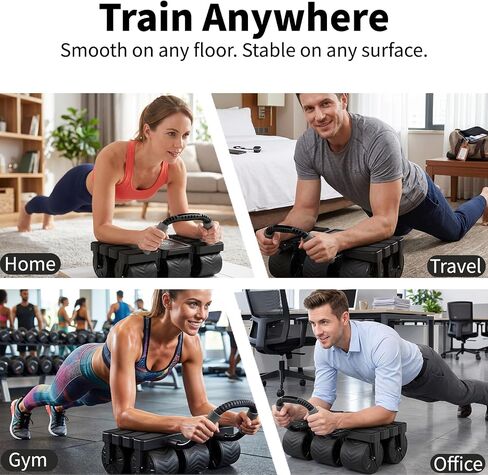 Ab Roller Wheel with Elbow Support, 6-Wheel Auto Rebound Ab Core Machine | 6 wheels, 8 Arm Pads, 440lbs Capacity, Auto Rebound, Phone Holder, Knee Pad, for Men Women Beginner Pro, Abs Workout Home Gym in Kuwait