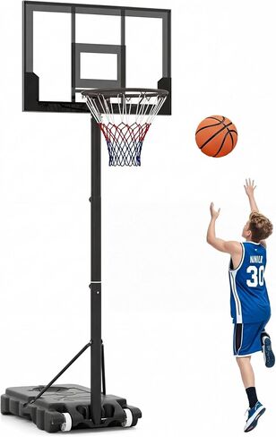 OLAKIDS Basketball Hoop Outdoor, Portable 3.3-7 FT Height Adjustable Goal System with Wheels Shatterproof Backboard, Fillable Base for Kids Youth Teens Adults Driveway Backyard Pool Indoor in Kuwait