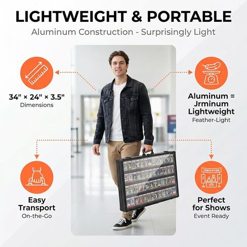 Card Display Case Aluminum Trade Show Display Case Large Portable Trading with Lock for Collectibles, Sports Cards. 34IN x 22IN - Black in Kuwait