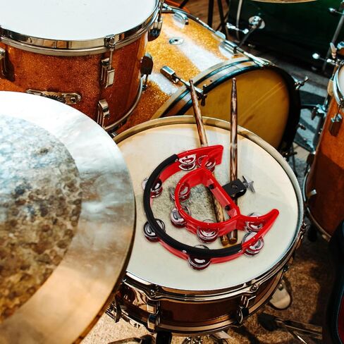 TOYANDONA Double Row Hi Hat Tambourine for Drum Set with Metal Jingles, Lightweight Abs and Metal Construction, Shock Absorption Feature, Percussion Instrument Accessory for Drummers in Kuwait