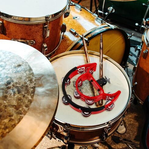 Mounted Drum Hi-hat Style Tambourine with Double Row Metal Jingles Drum Set Cymbal Accessory for Percussion Instruments and Music Performance in Kuwait