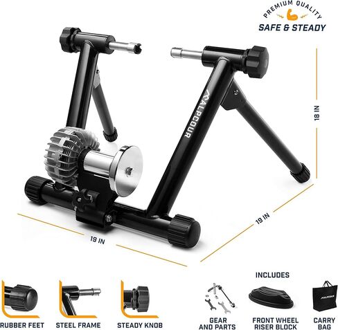 Fluid Bike Trainer Stand – Alpcour Portable Stainless Steel Indoor Trainer w/Fluid Flywheel, Noise Reduction, Progressive Resistance, Dual-Lock System – Stationary Exercise for Road & Mountain Bikes in Kuwait