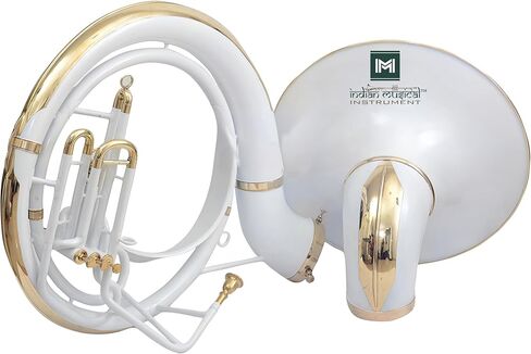 King Size Sousaphone 24'' Brass Instrument with Warm Tone, Smooth Valves, With Mouthpiece And Gig Bag. (White) in Kuwait