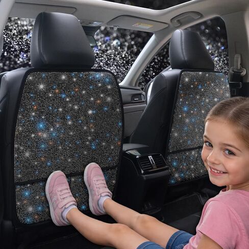 Bling Crystal Car Seat Back Kick Protectors with Storage, Sparkly Diamond Kick Mats, Universal Seat Protector for SUV and Automotive Crystal Auto Accessories for Women White 2pcs in Kuwait