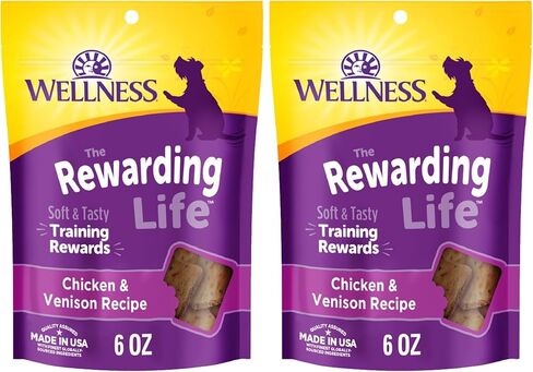 Wellness Rewarding Life Grain-Free Soft Dog Treats, Made in USA with Healthy Ingredients, Ideal for Training (Chicken & Venison Recipe, 6-Ounce Bag) (Pack of 2) in Kuwait