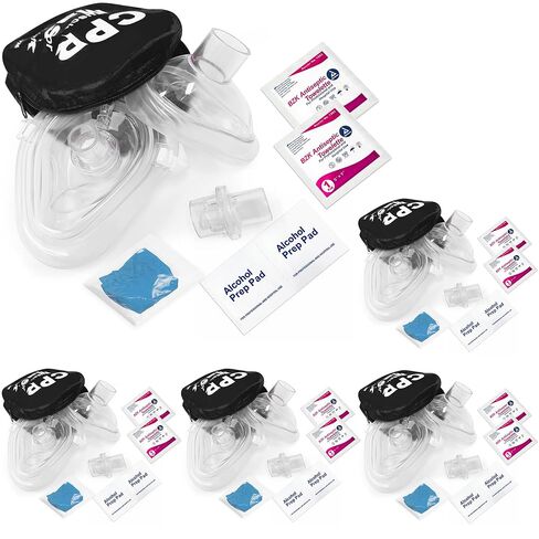 ASA Techmed CPR Mask Kit - Adult/Child + Infant Rescue Masks with 2 Valves, One Way Filter Valve, Elastic - Includes Gloves, Antiseptic Wipes, Soft Case - Suitable for CPR Emergencies (1, Red) in Kuwait