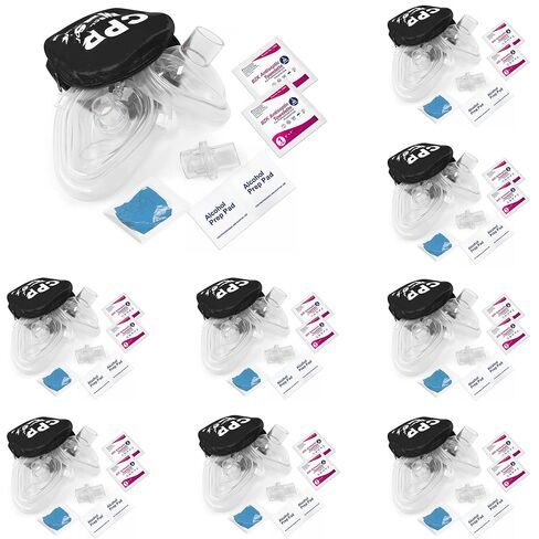 ASA Techmed CPR Mask Kit - Adult/Child + Infant Rescue Masks with 2 Valves, One Way Filter Valve, Elastic - Includes Gloves, Antiseptic Wipes, Soft Case - Suitable for CPR Emergencies (1, Red) in Kuwait