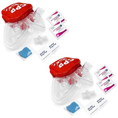 ASA Techmed CPR Mask Kit - Adult/Child + Infant Rescue Masks with 2 Valves, One Way Filter Valve, Elastic - Includes Gloves, Antiseptic Wipes, Soft Case - Suitable for CPR Emergencies (1, Red) in Kuwait