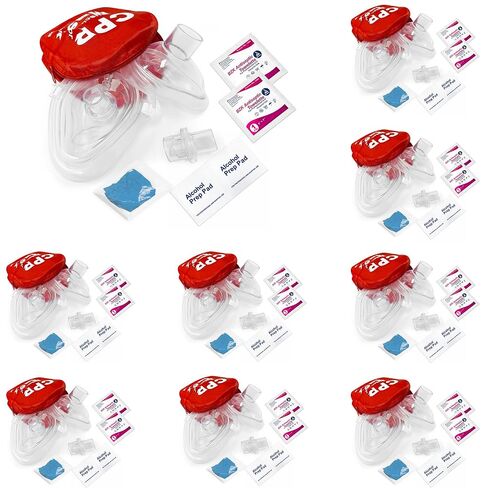 ASA Techmed CPR Mask Kit - Adult/Child + Infant Rescue Masks with 2 Valves, One Way Filter Valve, Elastic - Includes Gloves, Antiseptic Wipes, Soft Case - Suitable for CPR Emergencies (1, Red) in Kuwait