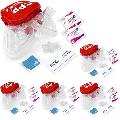 ASA Techmed CPR Mask Kit - Adult/Child + Infant Rescue Masks with 2 Valves, One Way Filter Valve, Elastic - Includes Gloves, Antiseptic Wipes, Soft Case - Suitable for CPR Emergencies (1, Red) in Kuwait