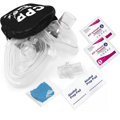 ASA Techmed CPR Mask Kit - Adult/Child + Infant Rescue Masks with 2 Valves, One Way Filter Valve, Elastic - Includes Gloves, Antiseptic Wipes, Soft Case - Suitable for CPR Emergencies (1, Red) in Kuwait