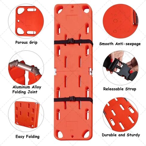 Emergency Spine Board Stretcher, Lightweight Heavy Duty Foldable Water Floating Stretcher, Backboard Spine Board with Straps, for Water Rescue and Ambulance Use, Load Capacity:159kg/350lb in Kuwait