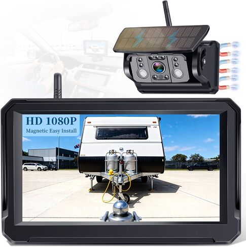Wireless Backup Camera Solar for Truck: Magnetic No Wiring Hitch Camera for Pickup Trucks - HD 1080P 5 Inch Split-Screen, Easy Install, IR Night Vision, IP69K Waterproof by Wkzay in Kuwait
