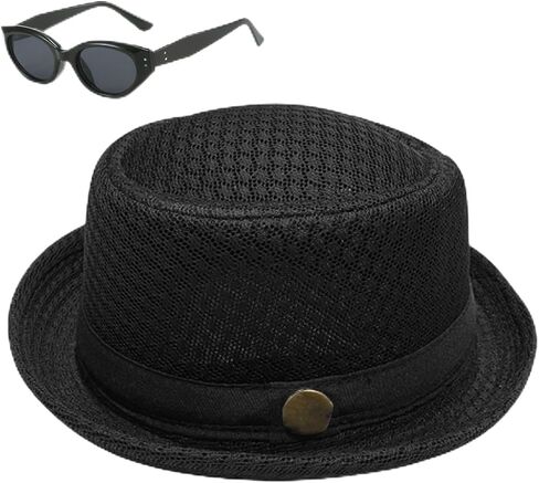Summer Breathable Mesh Pork Pie Hat, Roll-Brim Travel Beach Sun Hat in Kuwait