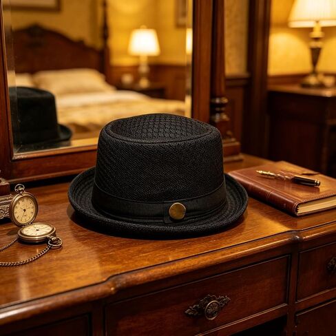 Summer Breathable Mesh Pork Pie Hat, Roll-Brim Travel Beach Sun Hat in Kuwait