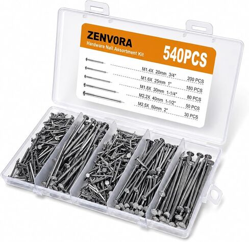 540PCS Stainless Steel Nails Kit, Hanging Nails & Wall Nails Assortment, Finish Nails, Wood Nails， Furniture Repair, Woodworking in Kuwait