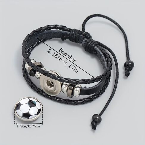 Soccer Bracelet for Fans, PU Leather Beaded Wristband, Adjustable Sports Bracelet, Football Fan Gift for Men Women Black White in Kuwait