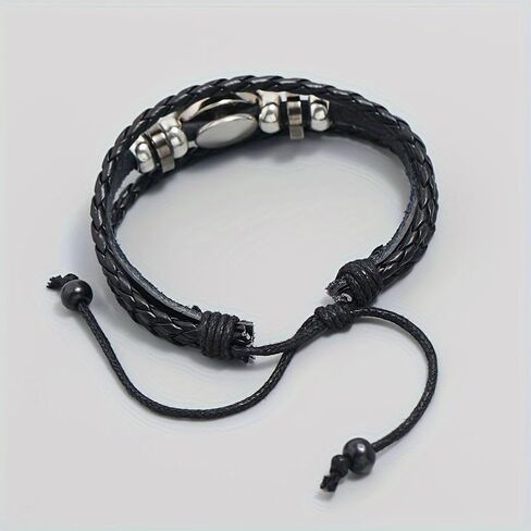 Soccer Bracelet for Fans, PU Leather Beaded Wristband, Adjustable Sports Bracelet, Football Fan Gift for Men Women Black White in Kuwait