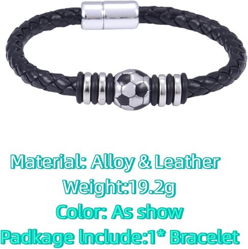GAUEIOUR Football Bracelet World Cup Football Fashion Themed Leather Wristband Mens Braided Soccer Charm Bracelet Audience Fans Enthusiasts Sports Jewellery Accessories (8.5 in) in Kuwait