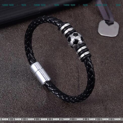 GAUEIOUR Football Bracelet World Cup Football Fashion Themed Leather Wristband Mens Braided Soccer Charm Bracelet Audience Fans Enthusiasts Sports Jewellery Accessories (8.5 in) in Kuwait