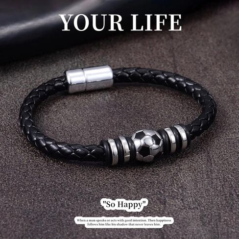 GAUEIOUR Football Bracelet World Cup Football Fashion Themed Leather Wristband Mens Braided Soccer Charm Bracelet Audience Fans Enthusiasts Sports Jewellery Accessories (8.5 in) in Kuwait