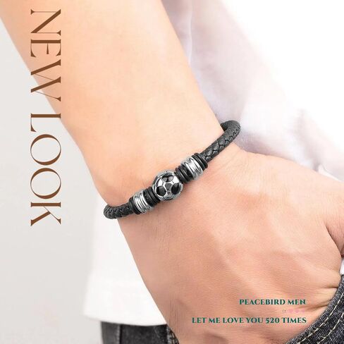 GAUEIOUR Football Bracelet World Cup Football Fashion Themed Leather Wristband Mens Braided Soccer Charm Bracelet Audience Fans Enthusiasts Sports Jewellery Accessories (8.5 in) in Kuwait