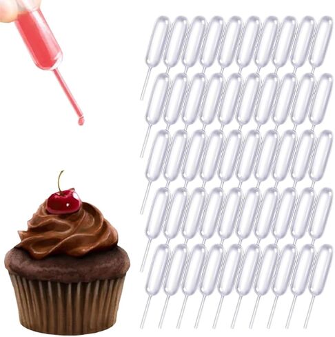 100 Pack Plastic Pipettes, Transfer Pipettes, Measuring Pipettes, Squeeze Liquid Dropper Pipettes for Strawberries, Chocolate, Jam, Cupcakes (4 ml) in Kuwait