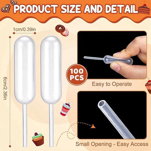 100 Pack Plastic Pipettes, Transfer Pipettes, Measuring Pipettes, Squeeze Liquid Dropper Pipettes for Strawberries, Chocolate, Jam, Cupcakes (4 ml) in Kuwait
