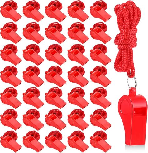 100 Pcs Coach Whistle with Lanyard, Plastic Red Emergency Whistle Bulk Loud Sound Sports Whistles for Referees Coaches Emergencies Athletes Training Outdoor Sports in Saudi Arabia
