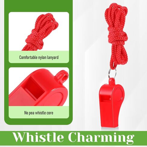 100 Pcs Coach Whistle with Lanyard, Plastic Red Emergency Whistle Bulk Loud Sound Sports Whistles for Referees Coaches Emergencies Athletes Training Outdoor Sports in Saudi Arabia