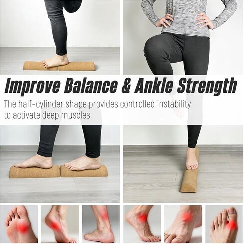2026 NEW Balance Board Cork Half Roller Kit | Foot Balance Trainer & Ankle Strengthener for Stretch Massage Fascia Release | Cork Massage Ball Roller Resistance Bands | Portable Balance Training Set for Home Gym in Kuwait