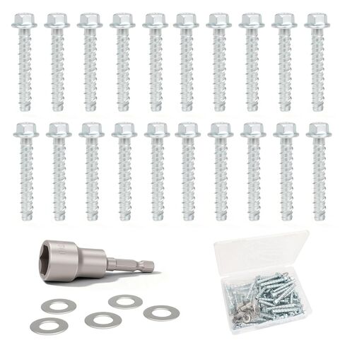 Galvanized Concrete Screws, 3/8" x 3" -20PCS Masonry Screws for Concrete, Hexagon Head Anchor Bolts for Concrete and Cement Blocks(Boxed with Socket and Washers) in Kuwait