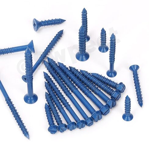 Swpeet 52Pcs 1/4" x 3-1/4" Slotted Hex Washer Head Concrete Screws Anchor with Hex Bit Socket and Drill Bit Assortment Kit, Self Tapping Cement Screws for Anchoring to Masonry Block Brick Stucco in Kuwait