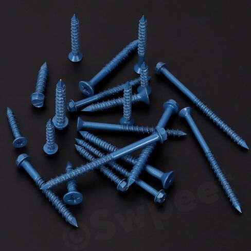 Swpeet 52Pcs 1/4" x 3-1/4" Slotted Hex Washer Head Concrete Screws Anchor with Hex Bit Socket and Drill Bit Assortment Kit, Self Tapping Cement Screws for Anchoring to Masonry Block Brick Stucco in Kuwait