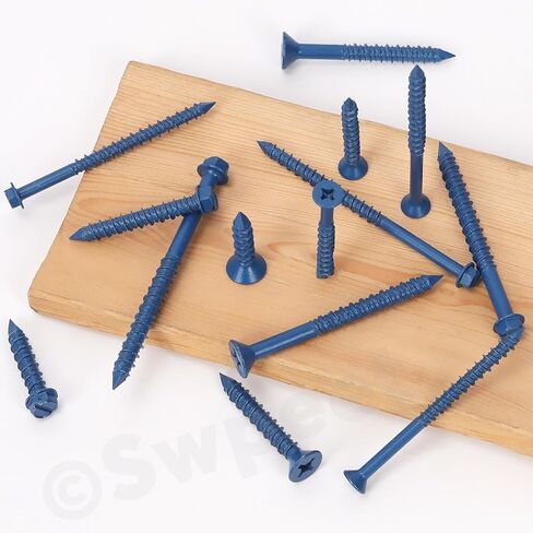 Swpeet 52Pcs 1/4" x 3-1/4" Slotted Hex Washer Head Concrete Screws Anchor with Hex Bit Socket and Drill Bit Assortment Kit, Self Tapping Cement Screws for Anchoring to Masonry Block Brick Stucco in Kuwait