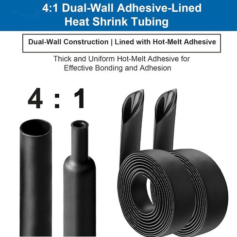 11-Size Heat Shrink Tubing Roll Kit 69 Ft Total,4:1 Adhesive-Lined Waterproof Wire Shrink Tubing, Marine Grade, Electrical Insulation and Wear Resistant for Wires, DIY, Home & Industrial Use (Black) in Kuwait