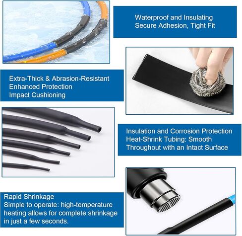 11-Size Heat Shrink Tubing Roll Kit 69 Ft Total,4:1 Adhesive-Lined Waterproof Wire Shrink Tubing, Marine Grade, Electrical Insulation and Wear Resistant for Wires, DIY, Home & Industrial Use (Black) in Kuwait
