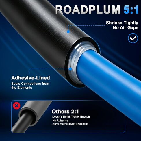 ROADPLUM 5:1 Heat Shrink Tubing Kit,650 PCS Adhesive Lined, Clear Black Wire Shrink Wrap Tubing,7 Size 3/32"-3/4" Industrial Dual Wall Heat Shrink Tube,Waterproof Heatshrink Tubes in Kuwait